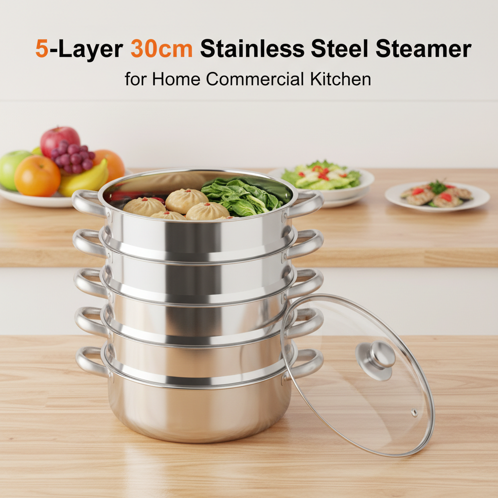 Commercial Kitchen Boiler - 5-Layer Stainless Steel Steamer 11.81in Food