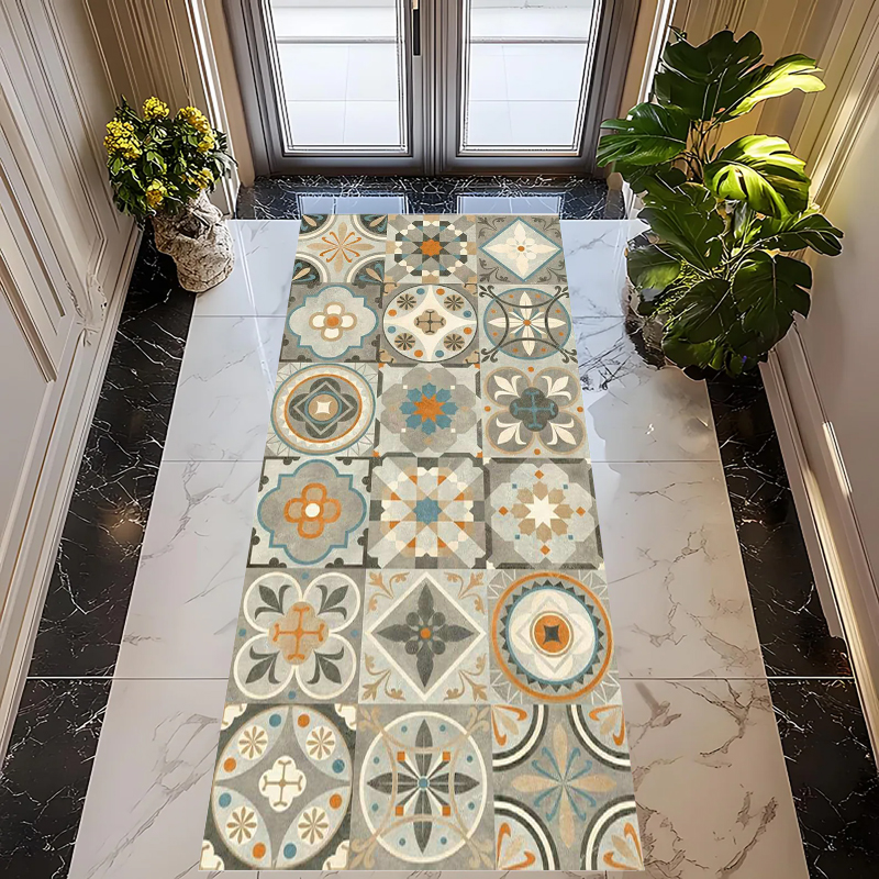 Commercial Kitchen Tile - Bohemian Patchwork Flower Tile Runner Rug