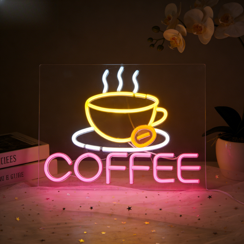 Commercial Kitchen Windows - Coffee Cup Neon Light Sign for