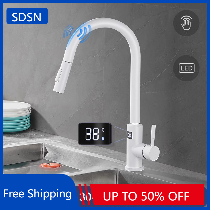 Commercial Kitchen Faucets - White Touch on Digital Kitchen Sink