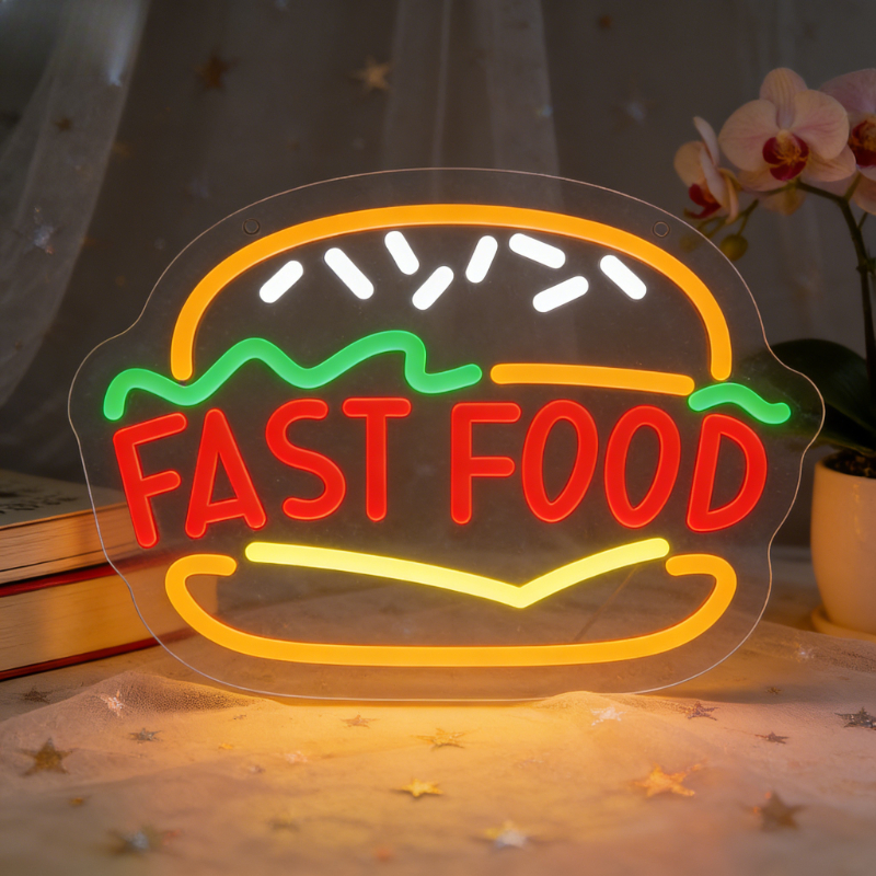 Commercial Kitchen Windows - Fast Food Burger Neon Sign Art