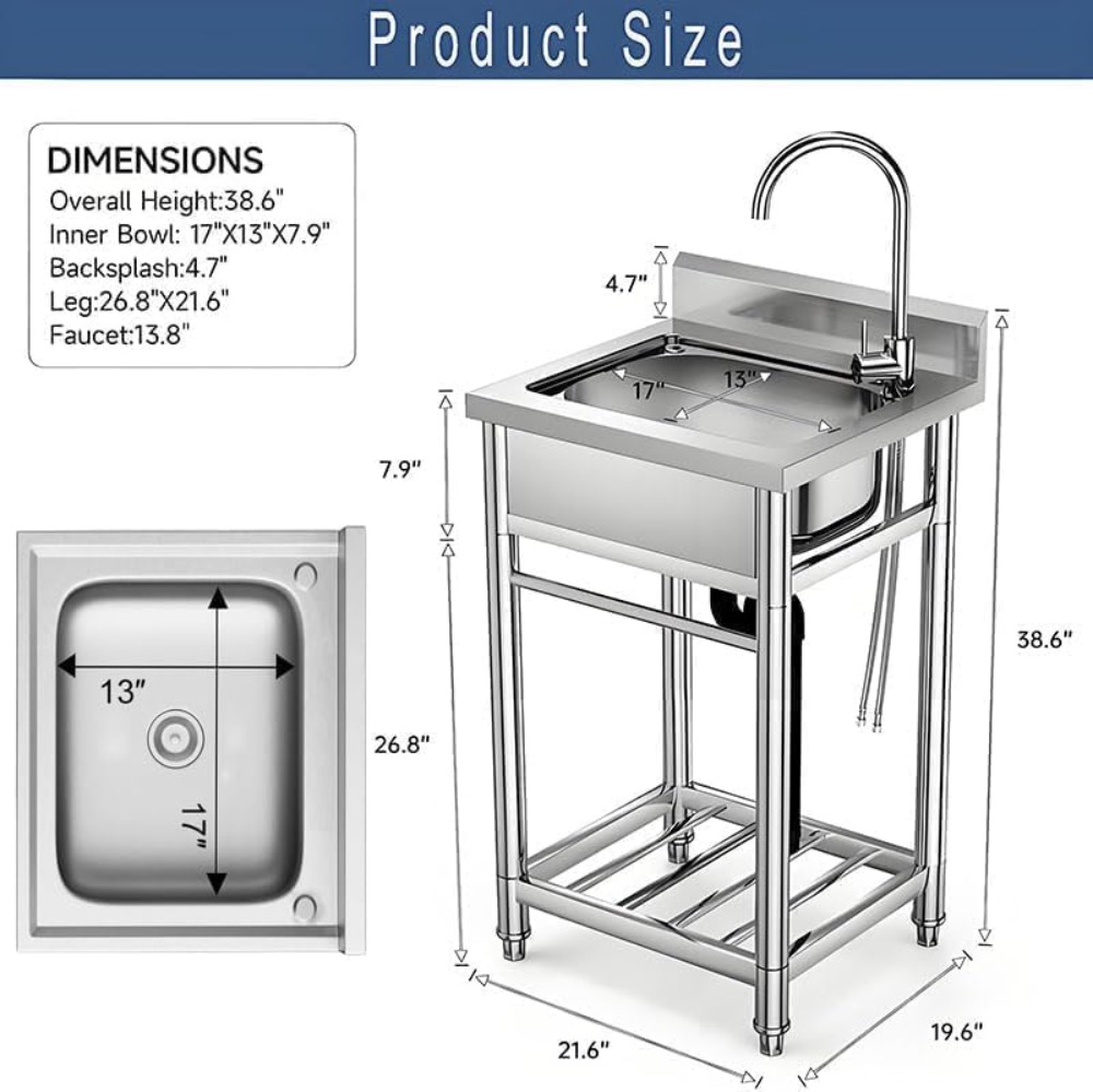 Stainless Steel Utility Sink w - Commercial Kitchen Faucets のレビューと価格