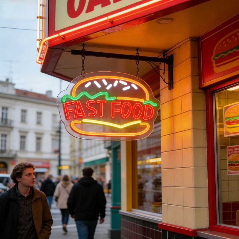 Fast Food Burger Neon Sign Art - Commercial Kitchen Windows のレビューと価格