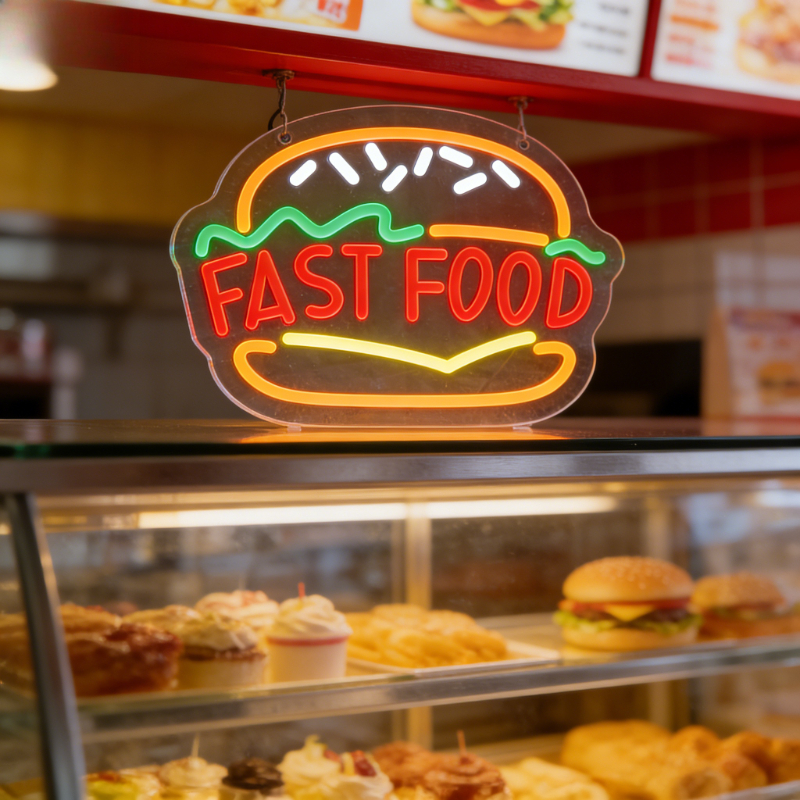 Fast Food Burger Neon Sign Art - Commercial Kitchen Windows のレビューと価格