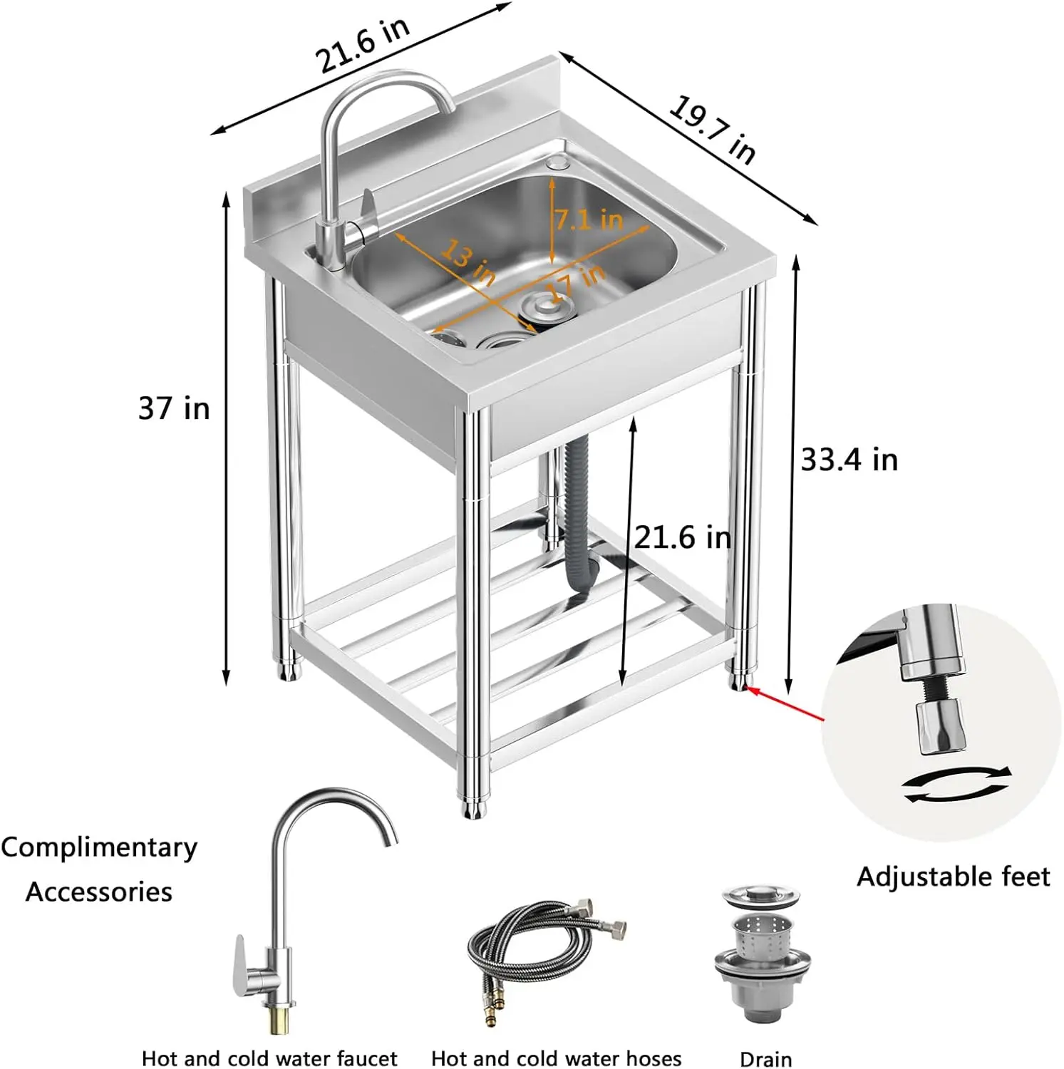 Free Standing Stainless-Steel  - Commercial Kitchen Faucets のレビューと価格