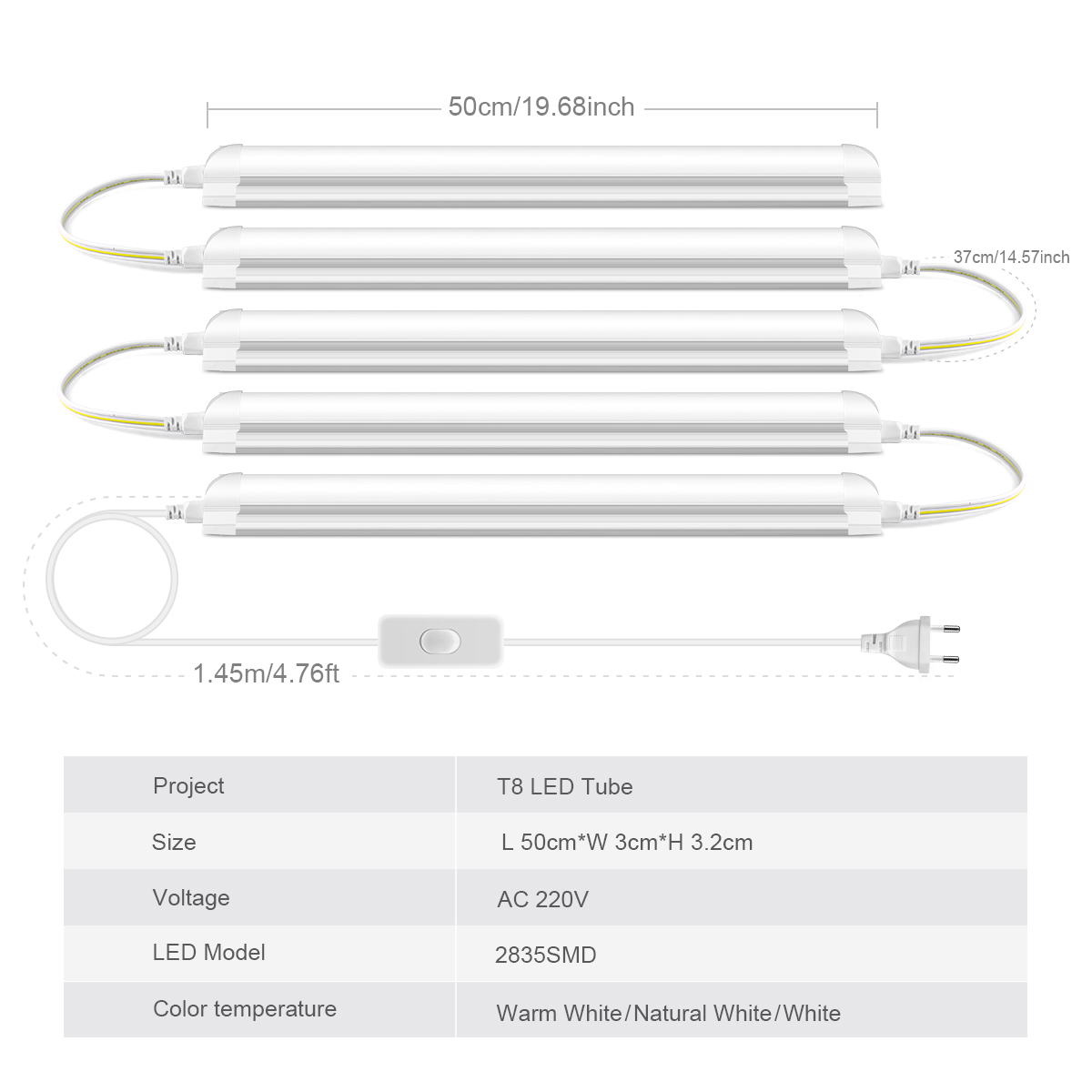 AC220V EU Plug T8 LED Tube Lig - Commercial Kitchen Ceiling のレビューと価格